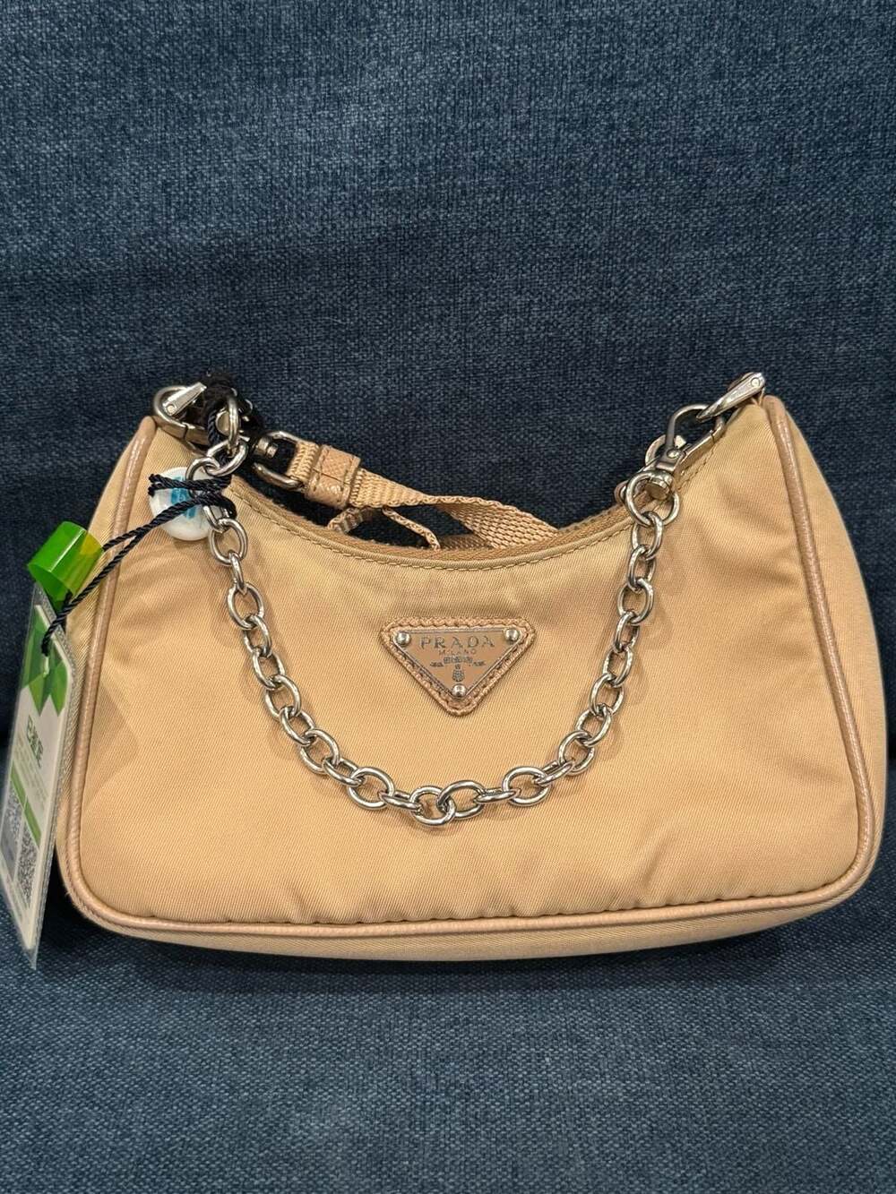 Prada Re-Edition Shoulder Bag Beige Nylon Mini Hobo
